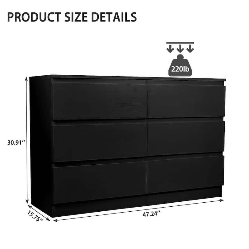 6 Drawer Black Dresser, Modern Bedroom Dresser with Spacious Countertop