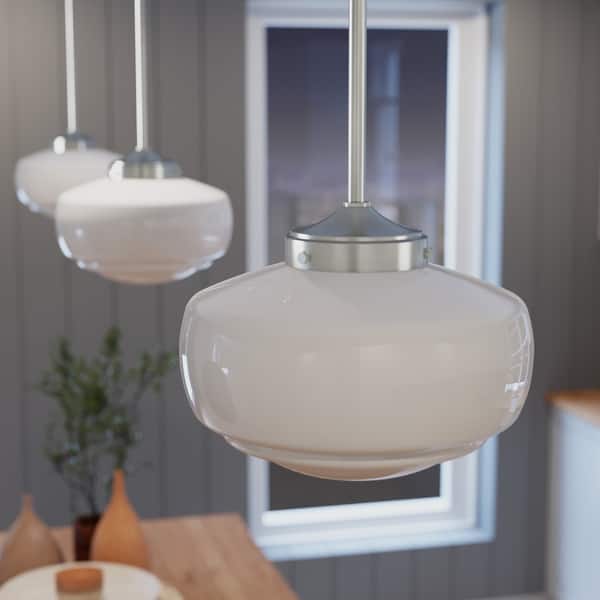 slide 2 of 30, Hunter 10" Saddle Creek 1 Light Pendant or Semi-Flush Mount Ceiling Light - Kitchen Island, Dining Room, Entry Brushed Nickel - Cased White Glass