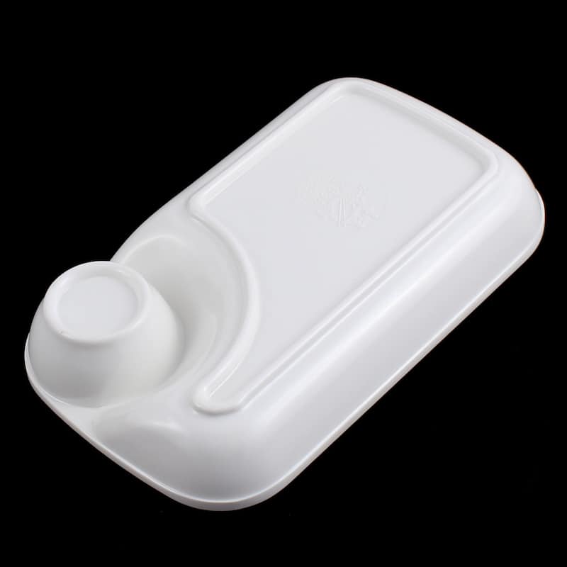 Rectangle 2 Slots Soy Sauce Dipping Sushi Mini Dish Plate 4 Inch Width - White - 6.7" x 4" x 1.1"(L*W*T)