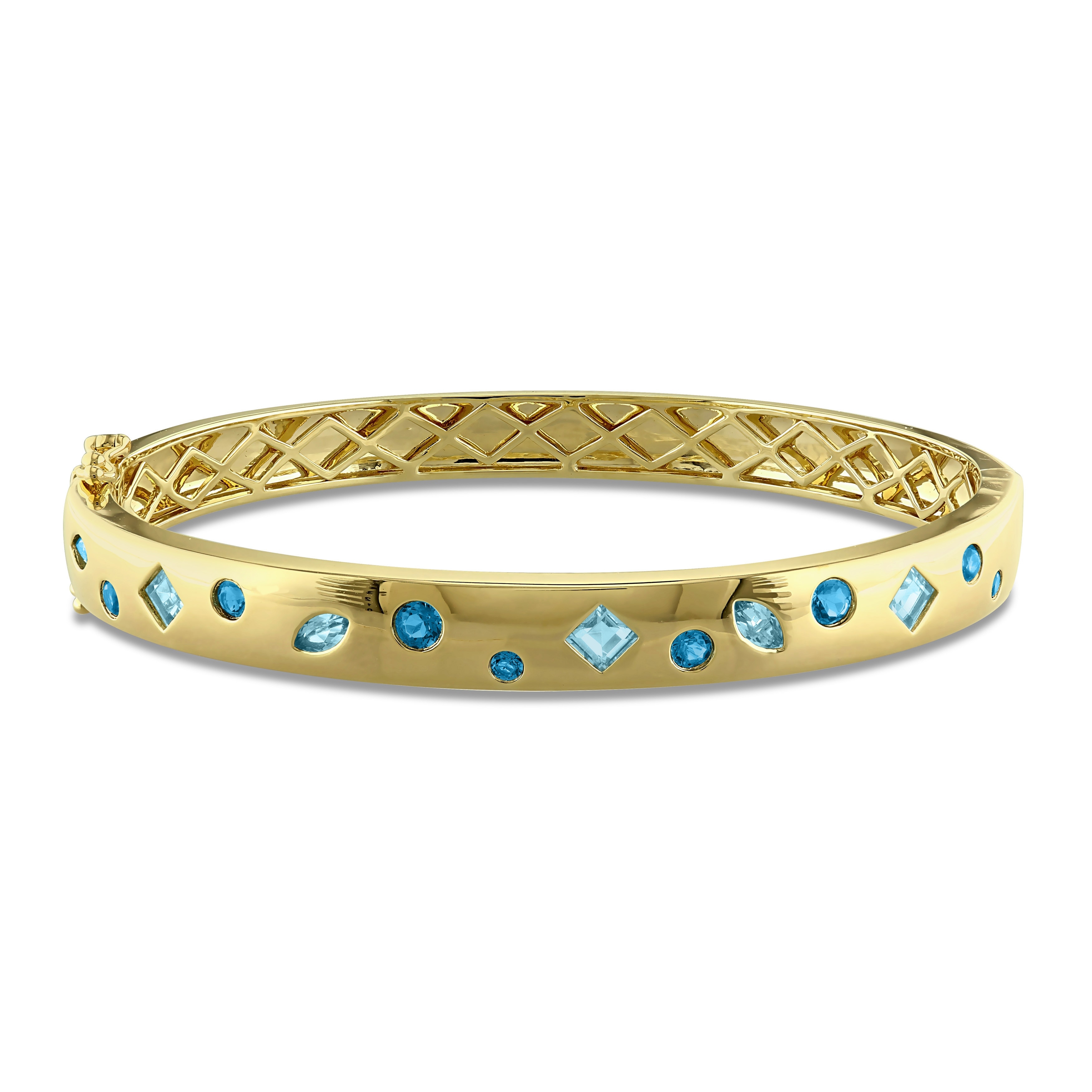 Miadora Swiss Sky and London Blue Topaz Bangle in Yellow Plated Sterling Silver