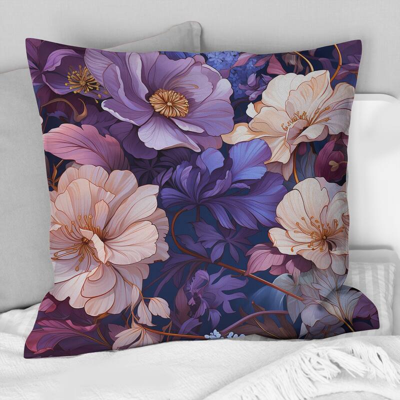 Designart "Wonderland Purple Flowers I" Floral Printed Throw Pillow - 18 x 18
