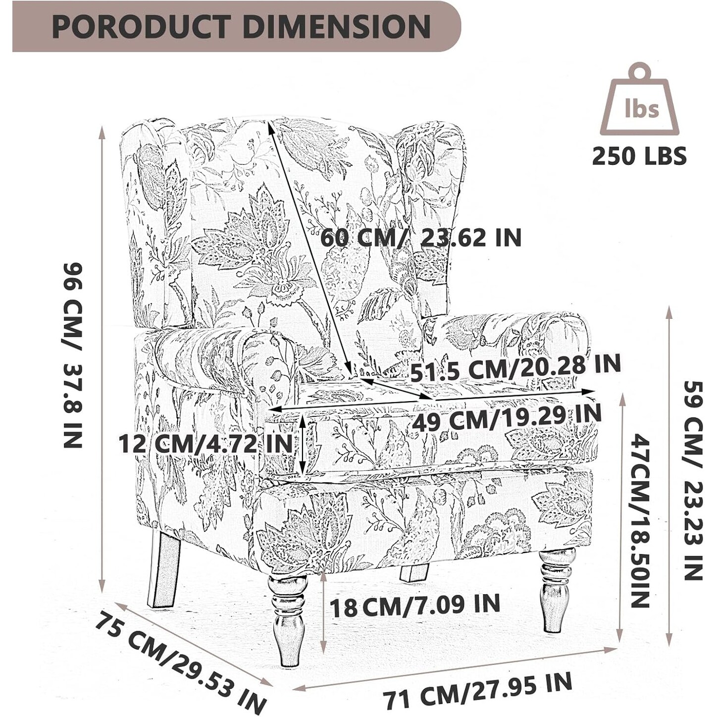 Modern Accent Chair with Retro Wood Legs, Comfy Upholstered