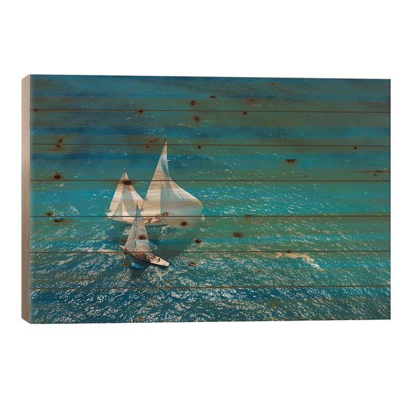 Croisement Bleu Print On Wood by Marc Pelissier - Multi-Color - 26x40x1.5