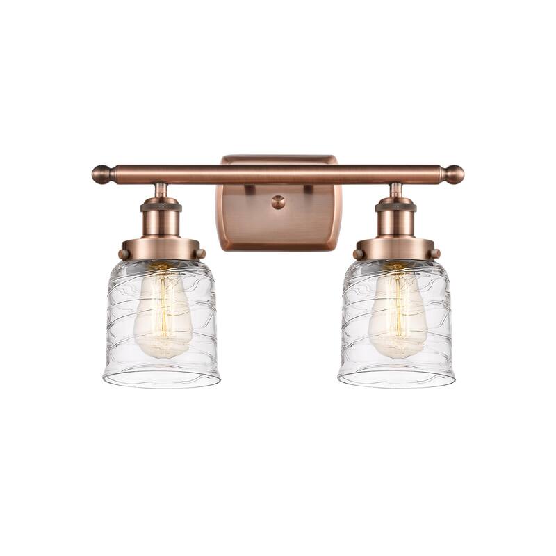 Innovations Lighting 916-2W-12-16 Bell Vanity Bell 2 Light 16" Wide - Antique Copper / Deco Swirl