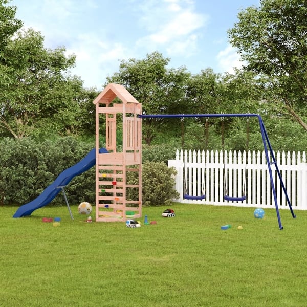 slide 2 of 20, vidaXL Swing Set Outdoor Backyard Wooden Playground Equipment for Kids Age 3-8 193.7" x 72.8" x 94.1" Douglas