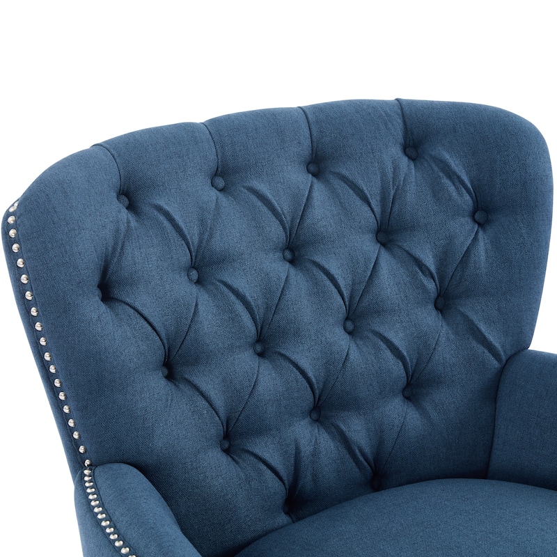 Polyester Vintage Lounge Chair with Nailhead Trim, Curved Backrest and 220lb Weight Capacity