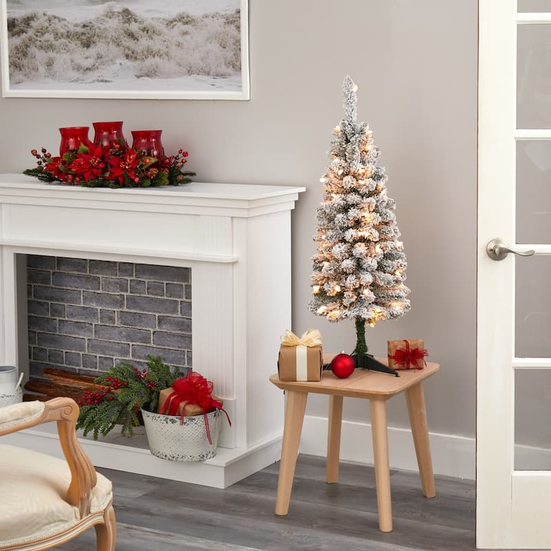 3Ft Pencil Christmas Tree with Lights - Holiday Decor, Small Space Tree, Bendable Branches, Festive Holiday Tree - White - 36