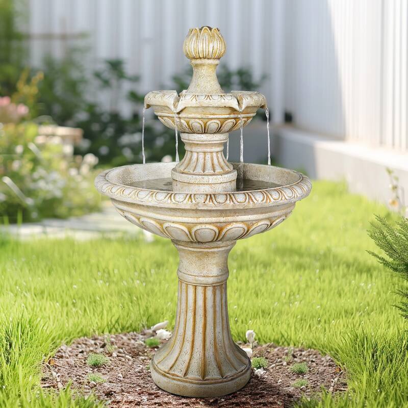 SunJet 40.5" Tall 3-Tier Pagoda Concrete Water Fountain - 40.5'' H X 25'' W X 25'' D