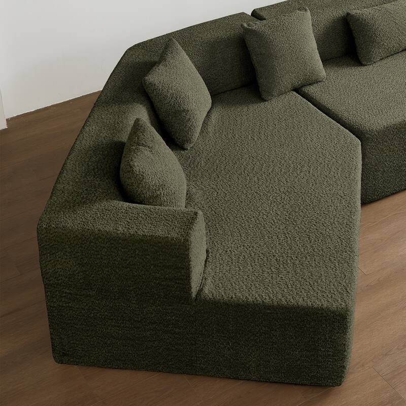 127.5'' Modern Minimalist Emerald Foam Sectional Cloud Couch with Deep Seat, No Assembly Required