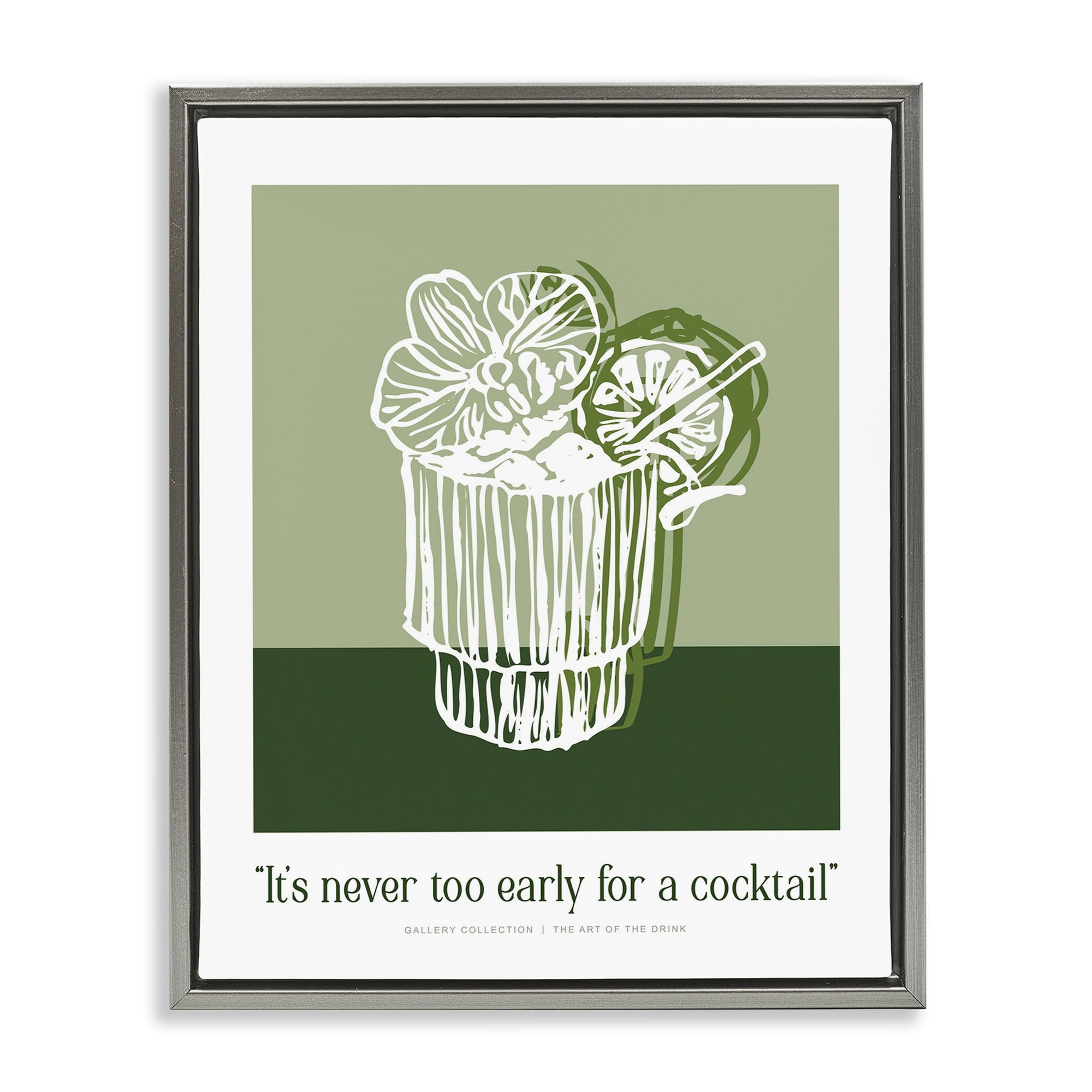 Stupell Green Never Too Early Cocktail Framed Floater Canvas Wall Art Design By Lettered and Lined