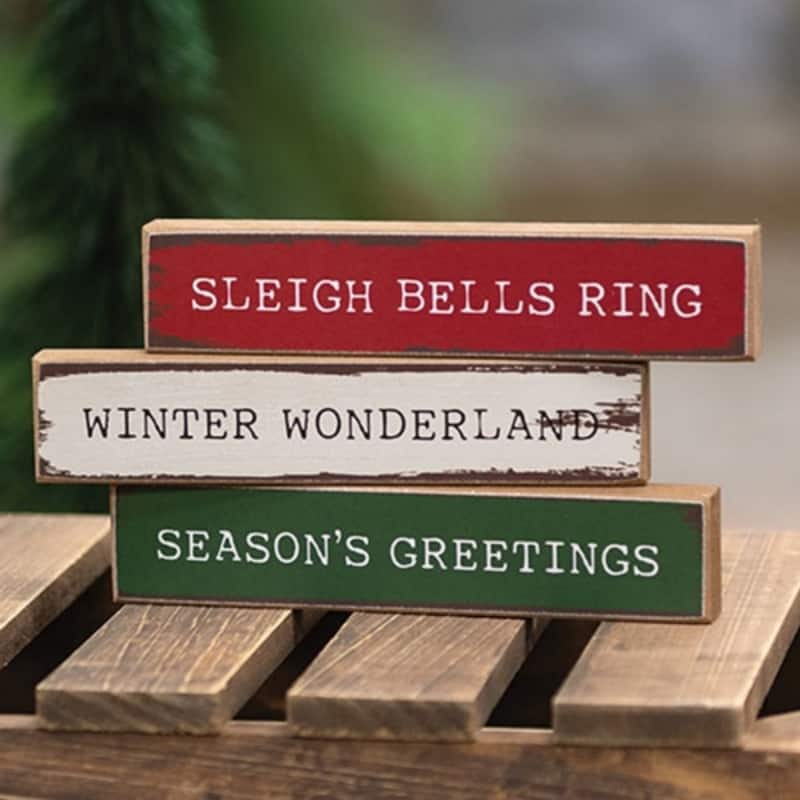 Rustic Christmas Mini Wooden Sign Seasons Greetings Theme- 3 Asstd. - 6" x 0.50" x 1"