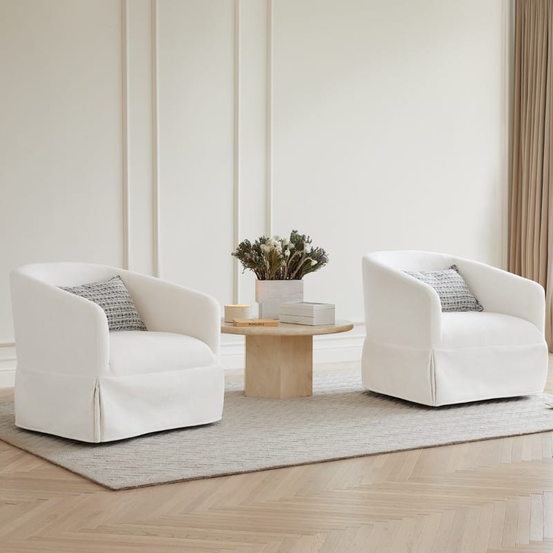 Luke Faux Slipcovered Swivel Accent Chairs for Living Room