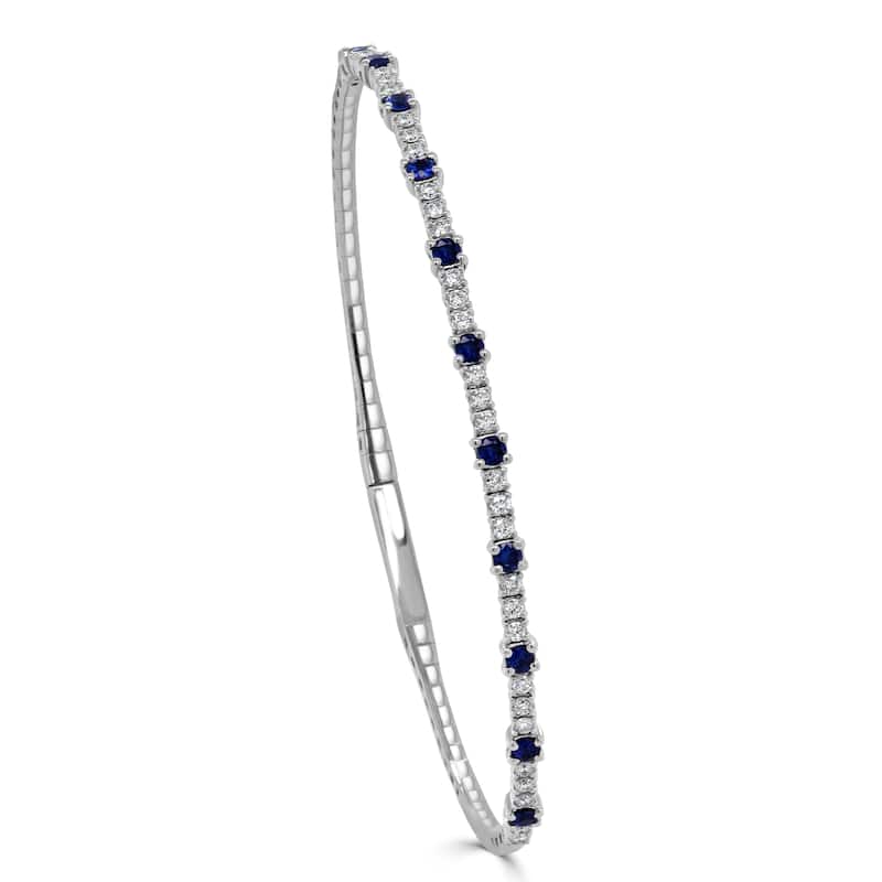 Joelle Collection Diamond & Sapphire Bangle Flexible 14K Gold - Blue - 7 Inch - Sapphire - White