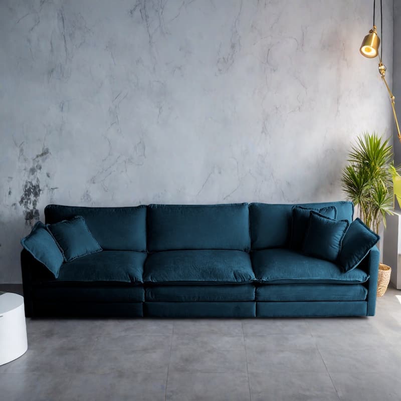 111.5" Chenille 4-Seater Sofa with Customizable Configurations and Premium Comfort - Blue