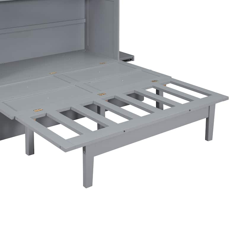 Queen Size Murphy Bed with USB Port and removable Shelves on Each Side,Gray
