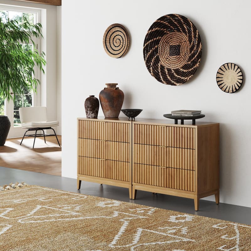 Jasper Mid-Century Modern 3-Drawer Dresser with Solid Wood Frame and Fluted Door Fronts