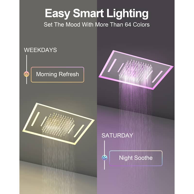 GRANDJOY LUXURY Shower System 22"x15" Ceiling Mount Rainfall & Waterfall Shower Head with Handheld Spray Como 64 Colors LED