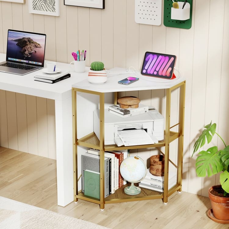 Metal and Engineered Wood Corner Printer Table with Power Strip and Adjustable Shelves - 20" L x 20" W x 31" H
