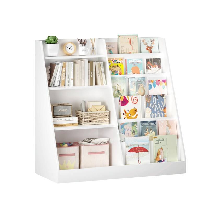 Kids Bookshelf and Toy Storage Organizer, 4-Tier Wooden Bookcase Display Shelf