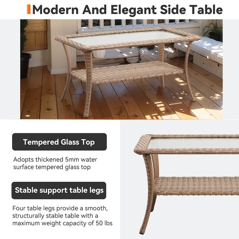 Outdoor Coffee Table with Tempered Glass Top -Light Grey