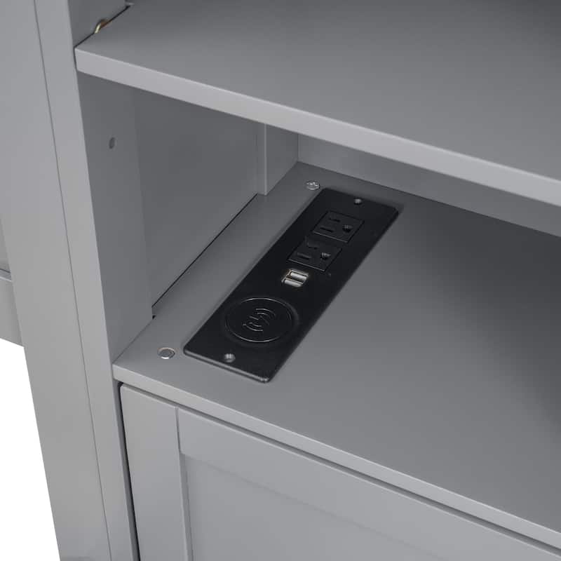 Full Size Wooden Bed With All-in-One Cabinet