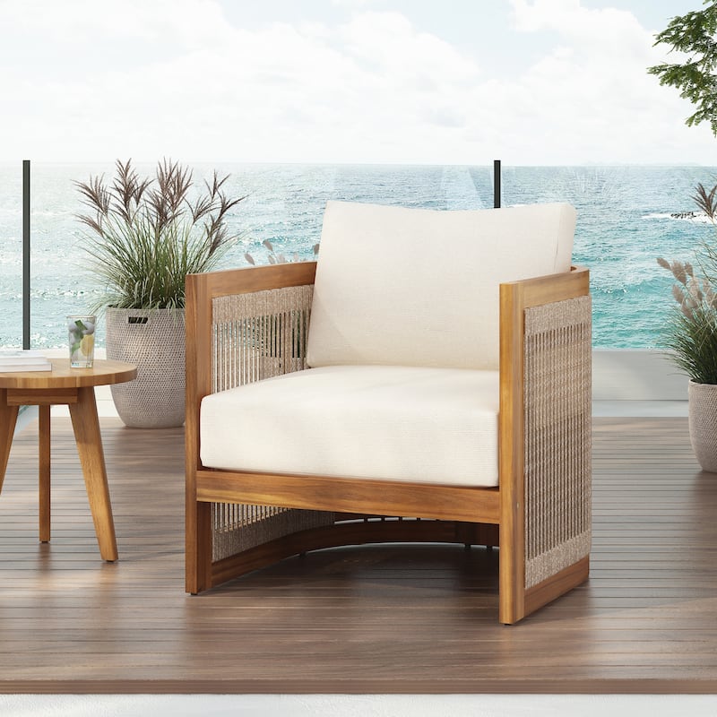 Premium Acacia Wood Outdoor Club Chair - 1-Piece - Beige