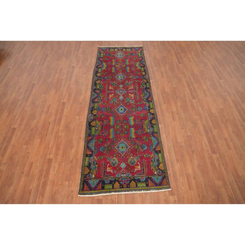 Hand Knotted Oriental 100% Wool Carpet Traditional Geometric Pink Tabriz Runner Rug - 10' 2'' X 3' 6''