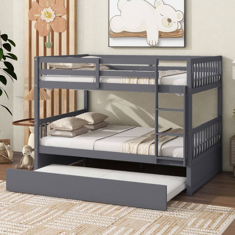 Full Over Full with Trundle, Convertible to 2 Full Platform Beds,Bunk Bed with Ladder and Safety Guardrails