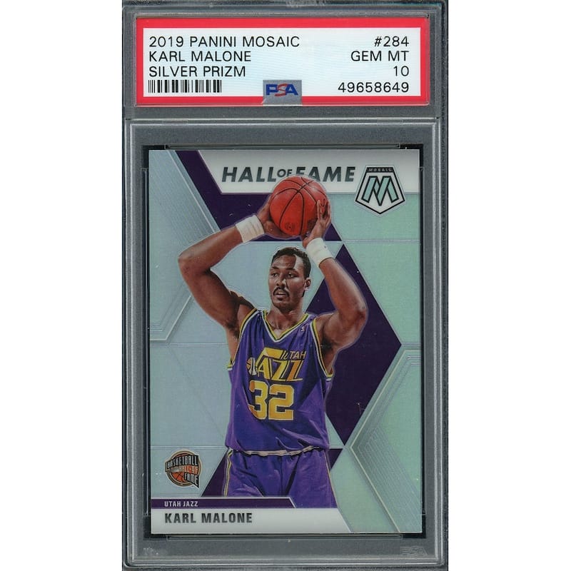 Karl Malone 2019 Panini Mosaic Silver Prizm Basketball Card #284 Graded PSA 10 GEM MINT - 8'6" x 11'6"