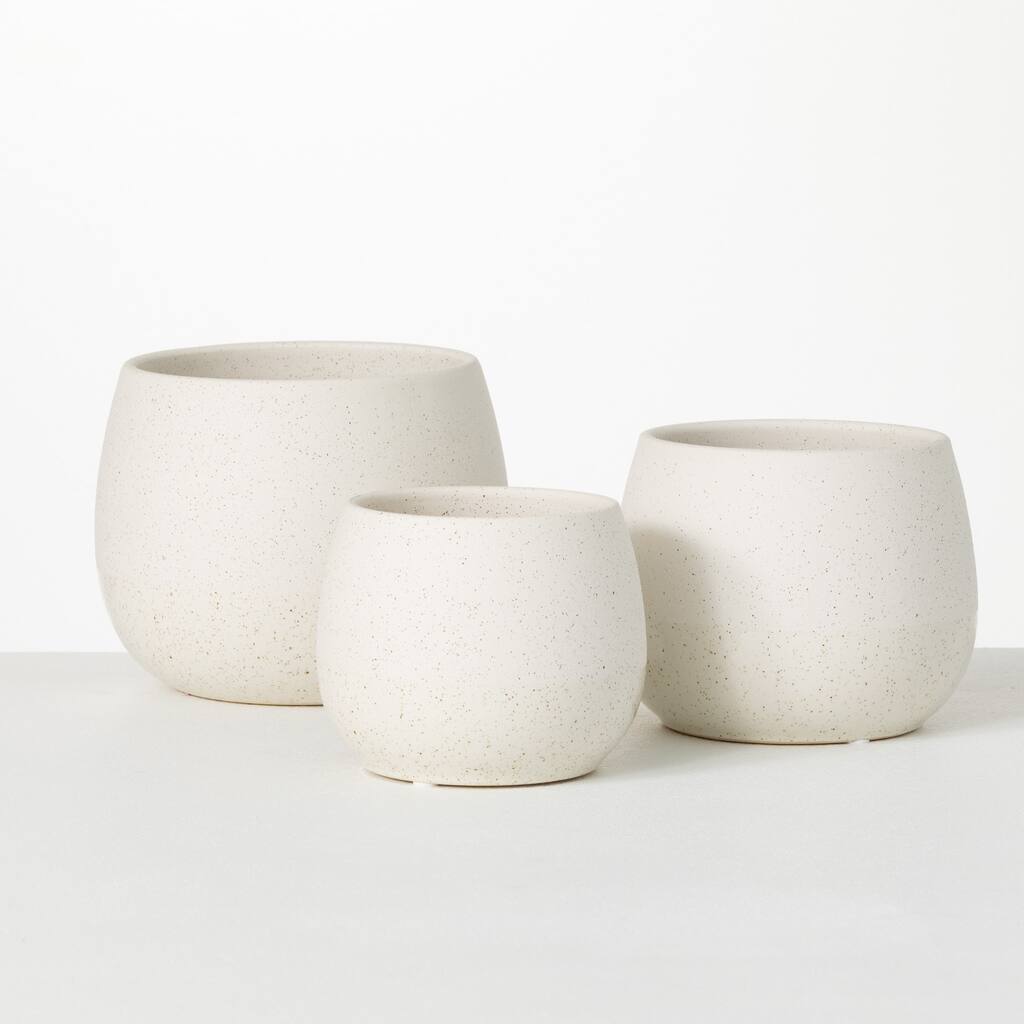 Sullivans Creamy Speckled Round Ceramic Planter Set of 3, 6"H, 5"H & 4.5"H Off-White