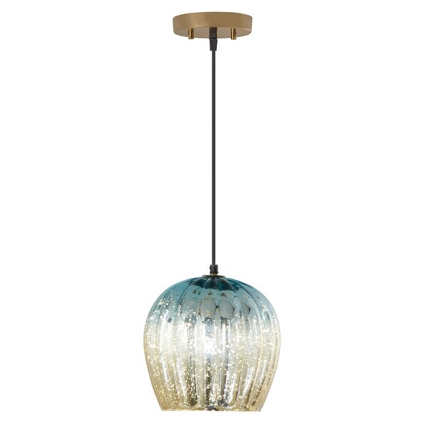 River of Goods 9 W Glam Gold and Teal Mercury Glass Globe Shade Pendant Light