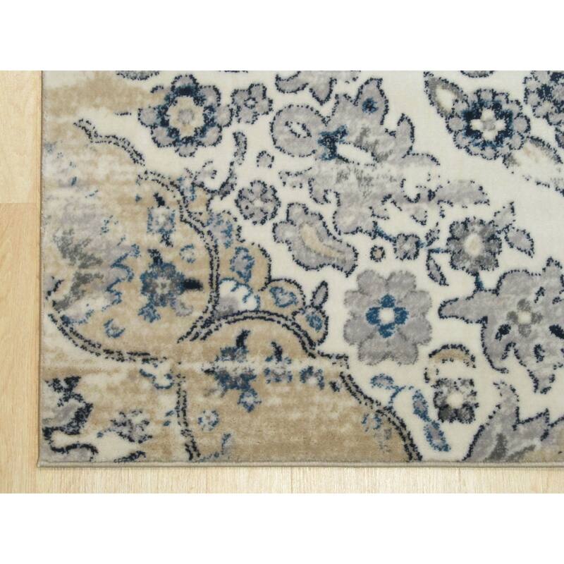 Ivory Machine-Made Polypropylene Distressed Bohemian Isabella Medallion Rug by , Durable and Stylish Area Rug
