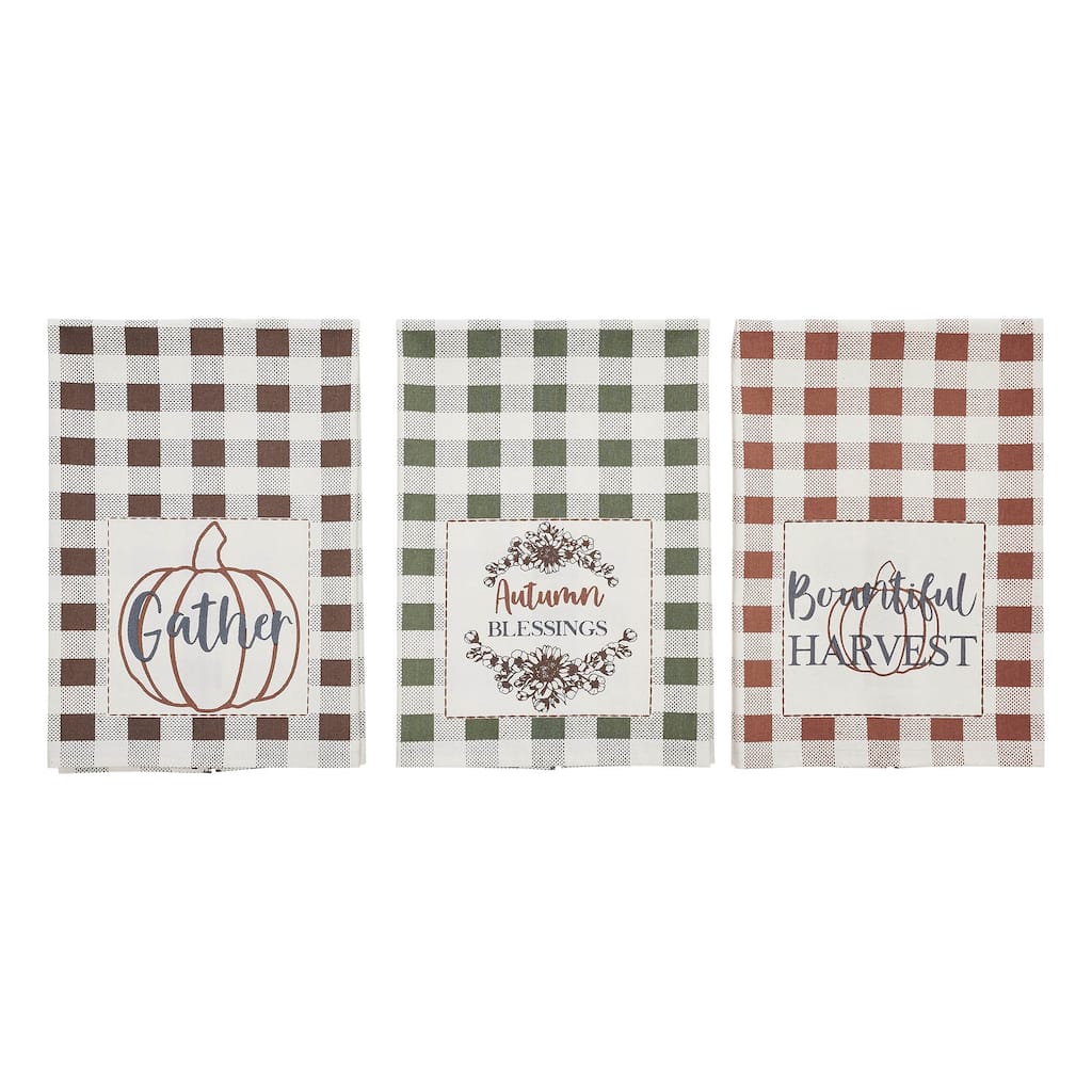 Bountifall Harvest Theme Tea Towels Set of 3 19x28