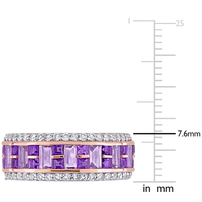 Miadora 10k Rose Gold African-Amethyst Rose de France and White Topaz Mosaic Semi-Eternity Ring