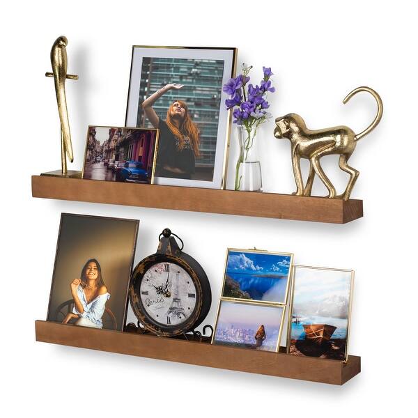 slide 2 of 6, Rustic State Smith Wall Mount Kid's Bookshelf Picture Ledge 30 Inch - Pack of 2 Walnut - Pack of 2