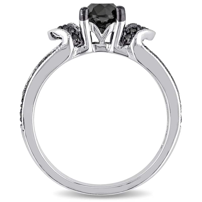 Miadora Sterling Silver 1ct TDW Black Diamond Split Shank Engagement Ring