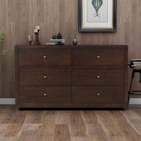 6-Drawer 55" W Solid Wood Double Dresser in Dark Walnut