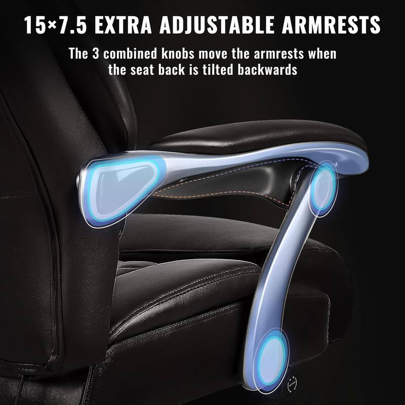 BOSSIN 600lbs Big and Tall Office Leather Chair with Flip up Armrest, Ergonomic Lumbar Support and Quiet Rubber Wheel