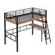 preview thumbnail 5 of 10, Minimalist Design Full Size Metal Loft Bed with Built-In Ladder,Desk and Storage Shelf Under-Bed,Full-Length Guardrail