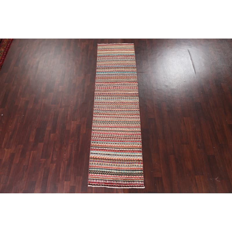 Striped Gabbeh Kashkoli Oriental Runner Rug Wool Hand-knotted Carpet - 2'8" x 9'10"