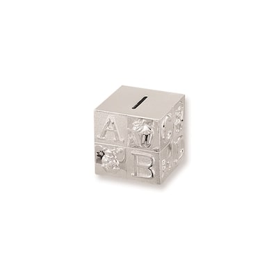 Curata Silver-Plated Metal Baby Block Bank - 3.25"