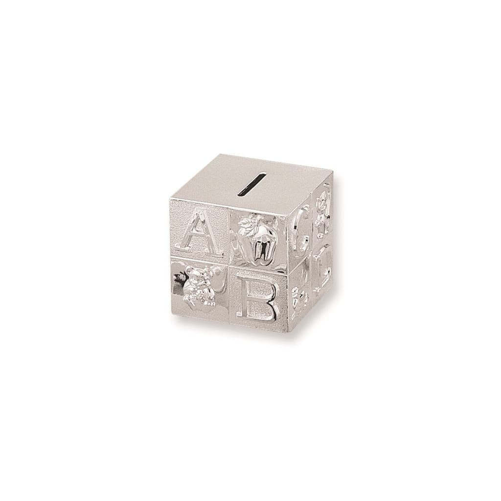 Curata Silver-Plated Metal Baby Block Bank - 3.25"