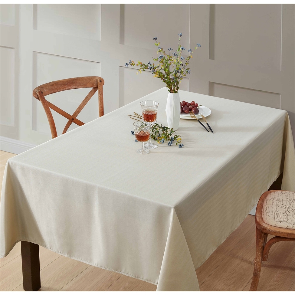 HLC.me Lincoln Jacquard Striped Fabric Tablecloth for Rectangle Table Advanced Water & Fade Resistance