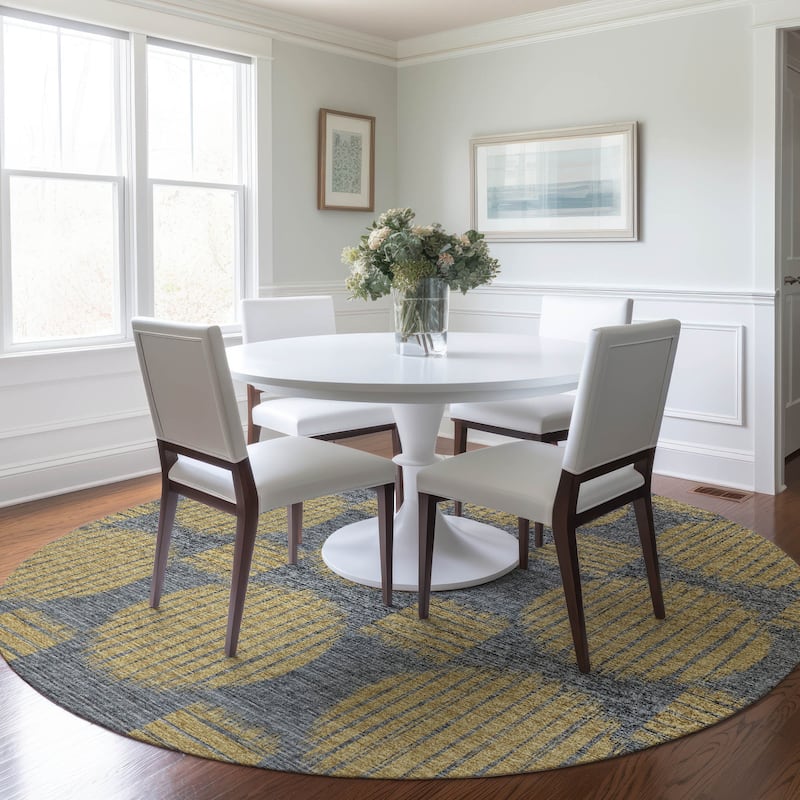 Premium Washable Super Soft Contemporary Geo Mayfield Rug - Gilded - 8' x 8' - Round
