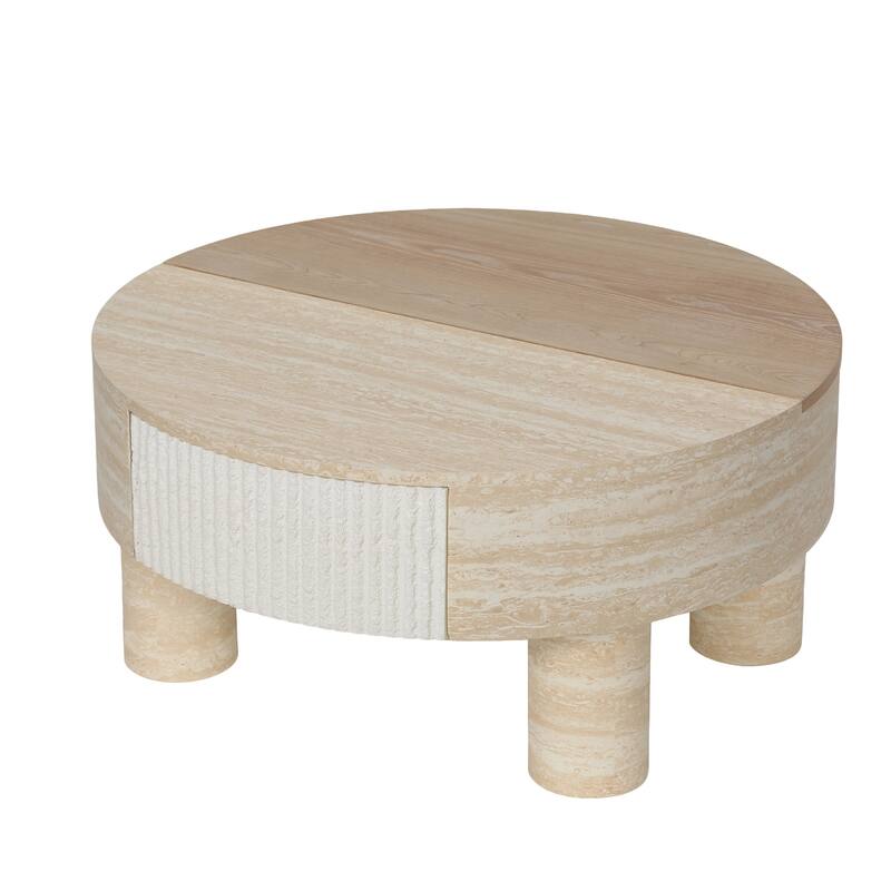 Round Coffee Table With Flip Top And Hidden Storage Compartment
