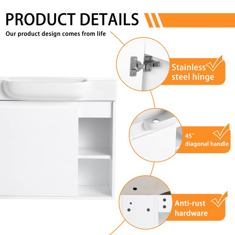 Bathroom Vanity With Sink In 24/28 Inch, Floating Bathroom Vanity With Soft Close Door