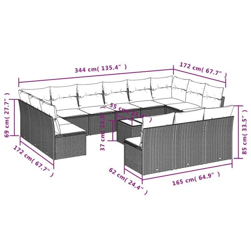 vidaXL Garden Sofa Set Grey - 21.7 x 21.7 x 14.6