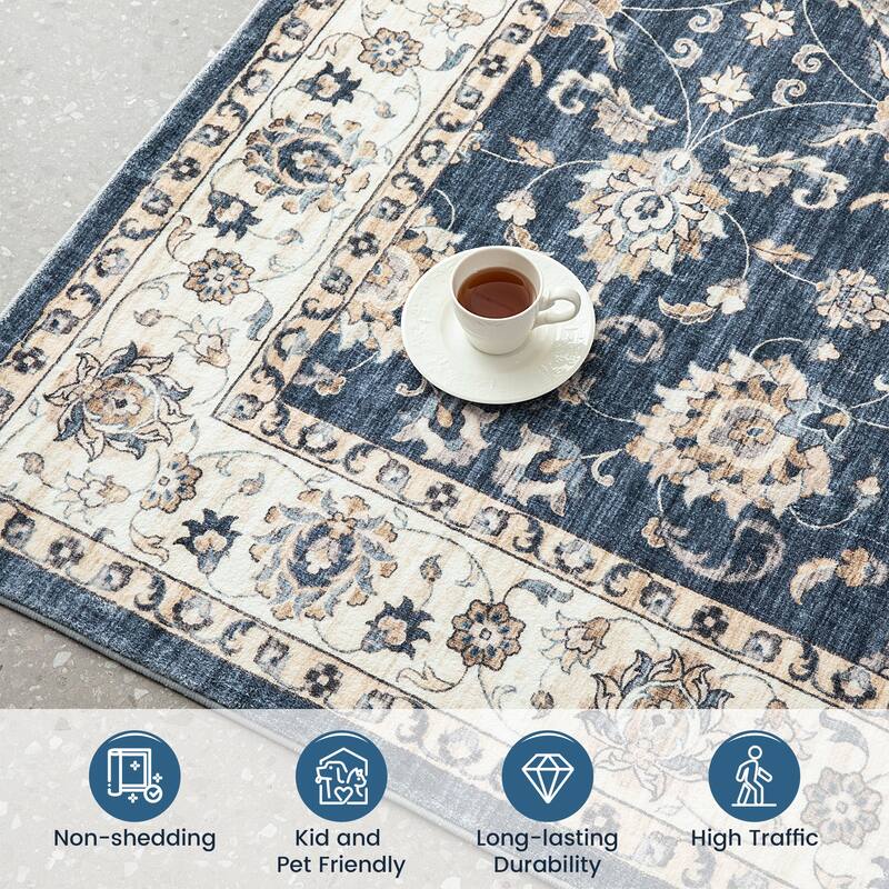 Glitzhome Traditional Distressed Floral Boho Printed Oriental Area Rugs