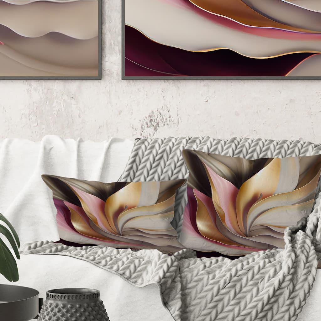 Designart "Subtle Sophistication In Exquisite Pink And Gold V" Abstract Liquid Ink Printed Throw Pillow