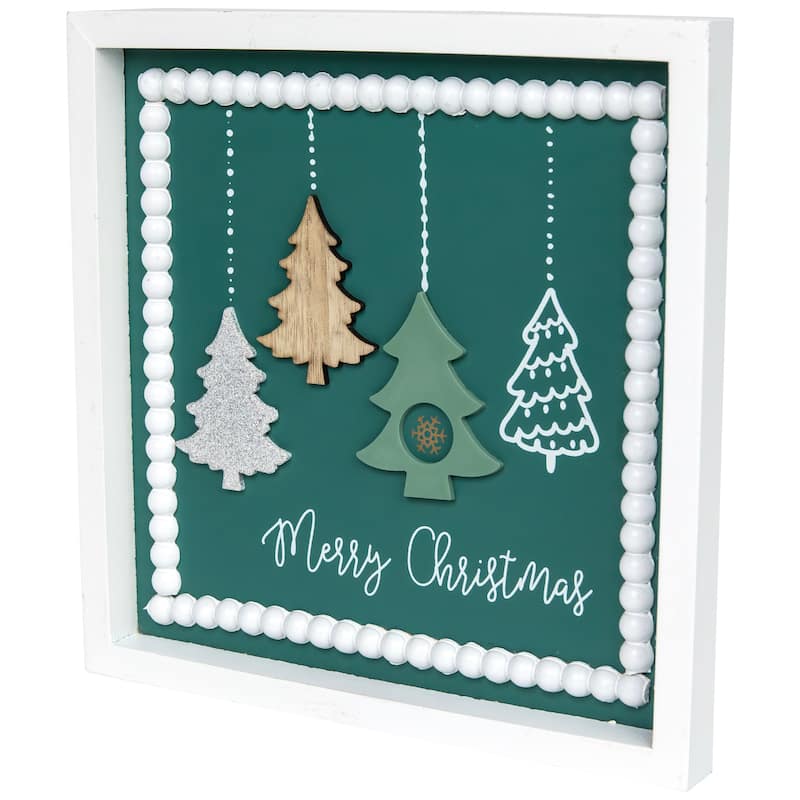 Merry Christmas Trees Framed Wall Art - 9.5" x 9.5"